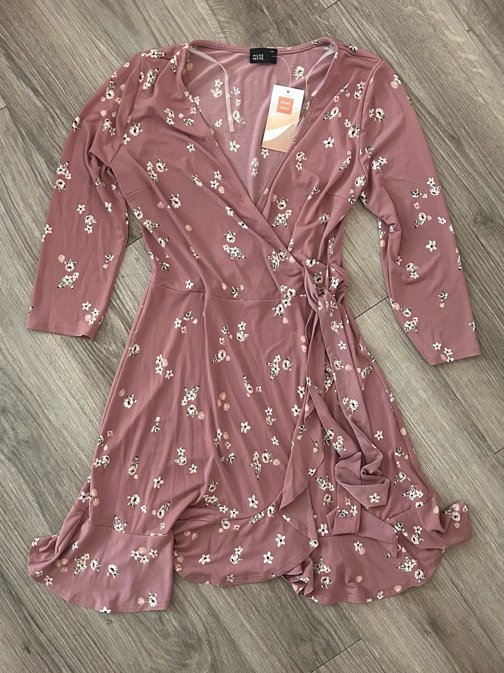 Muse Dusty Rose Floral Wrap Mini Dress